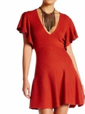 Free People Rust Red Knit Dress with Keyhole Back